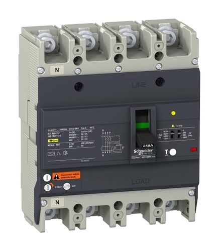 Силовой автомат Schneider Electric Easypact EZC 250, TM-D c диф защитой, 25кА, 4P, 80А